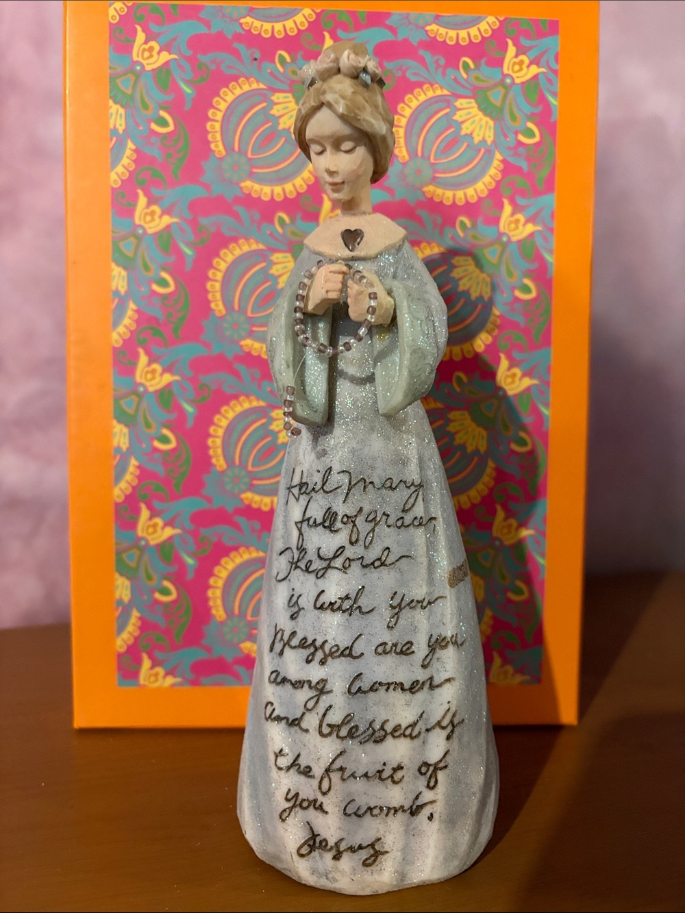 Religious Figurine Statue - Prayerful Woman in Pale Blue
